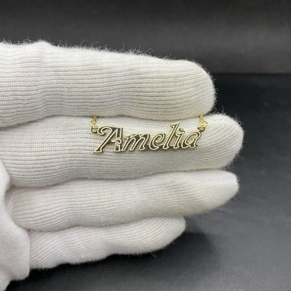 14K Solid Gold Bold Custom Name Necklace with Optional Laser Lines