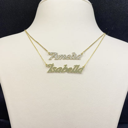 14K Solid Gold Bold Custom Name Necklace with Optional Laser Lines