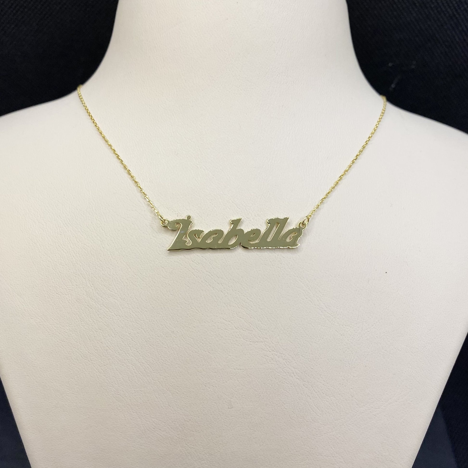 14K Solid Gold Bold Custom Name Necklace with Optional Laser Lines