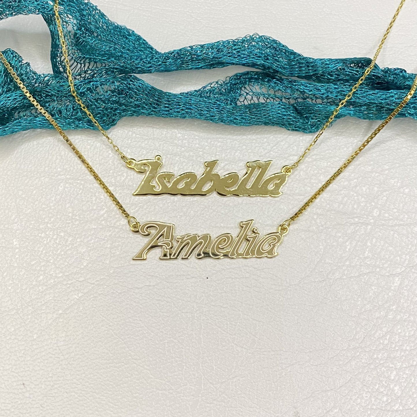 14K Solid Gold Bold Custom Name Necklace with Optional Laser Lines