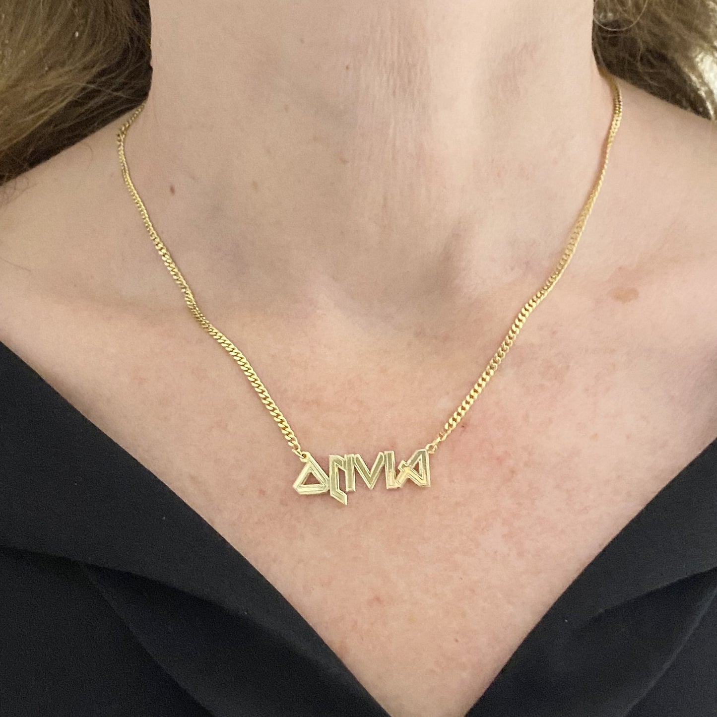 14K Solid Gold Metal Font Custom Name Necklace with Optional Laser Lines
