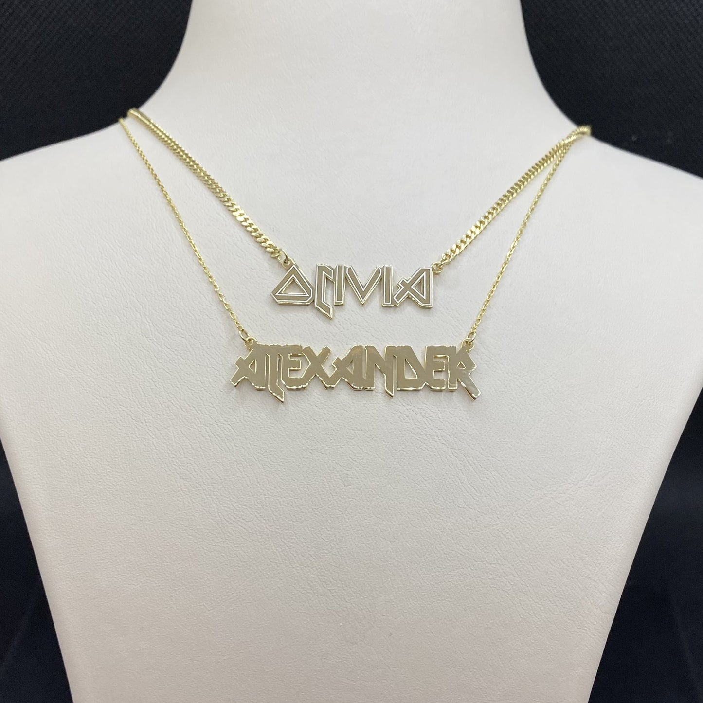 14K Solid Gold Metal Font Custom Name Necklace with Optional Laser Lines