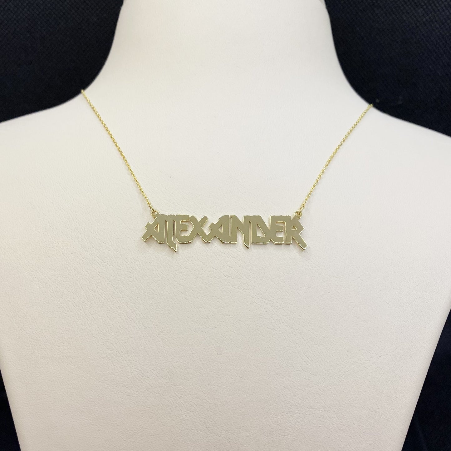 14K Solid Gold Metal Font Custom Name Necklace with Optional Laser Lines