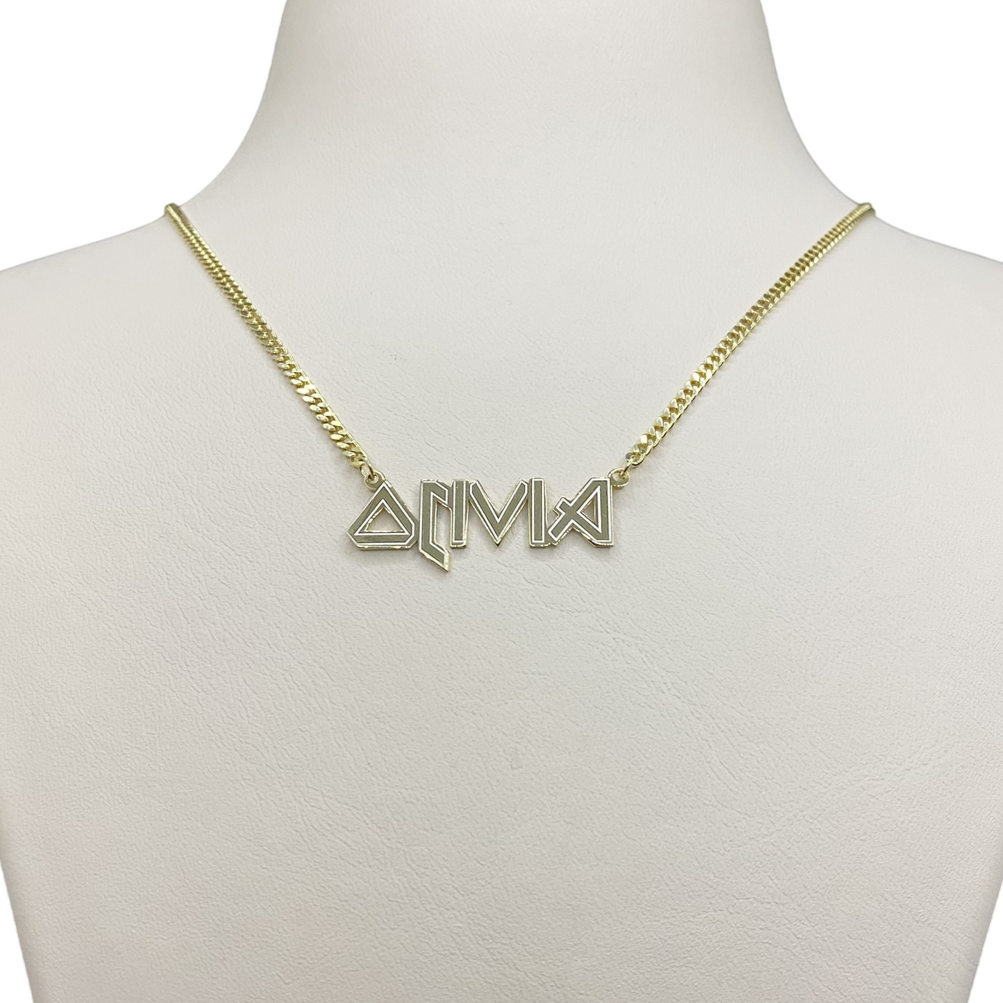 14K Solid Gold Metal Font Custom Name Necklace with Optional Laser Lines