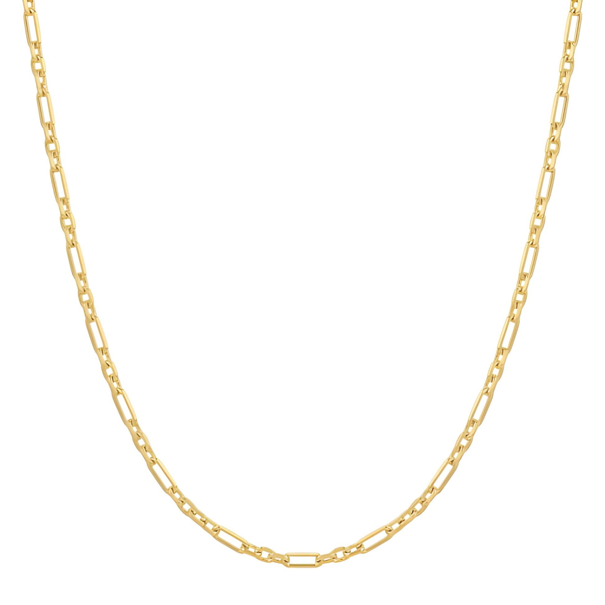 14K Solid Gold 3+1 Cable Link Chain Necklace - 2MM