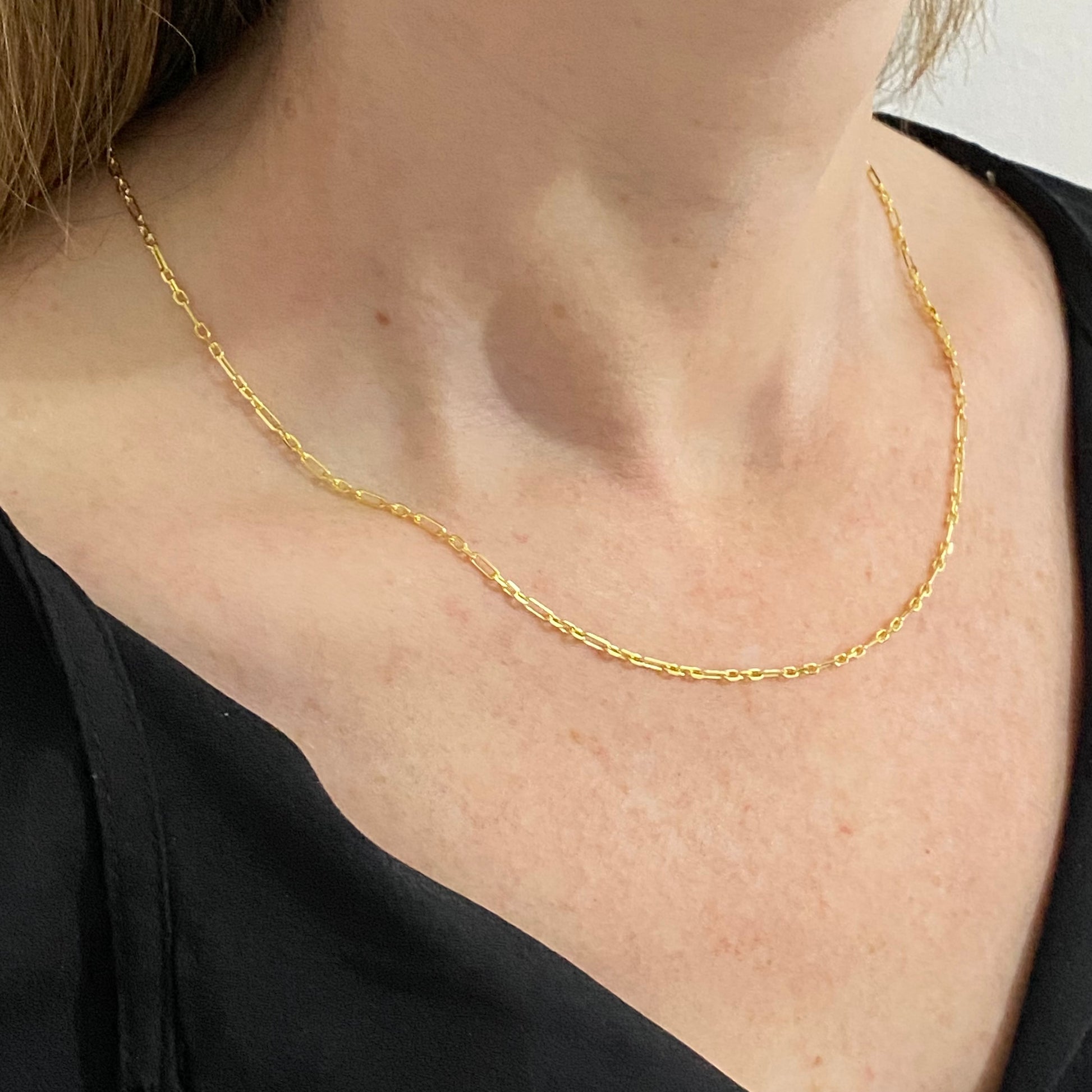 14K Solid Gold 3+1 Cable Link Chain Necklace - 2MM