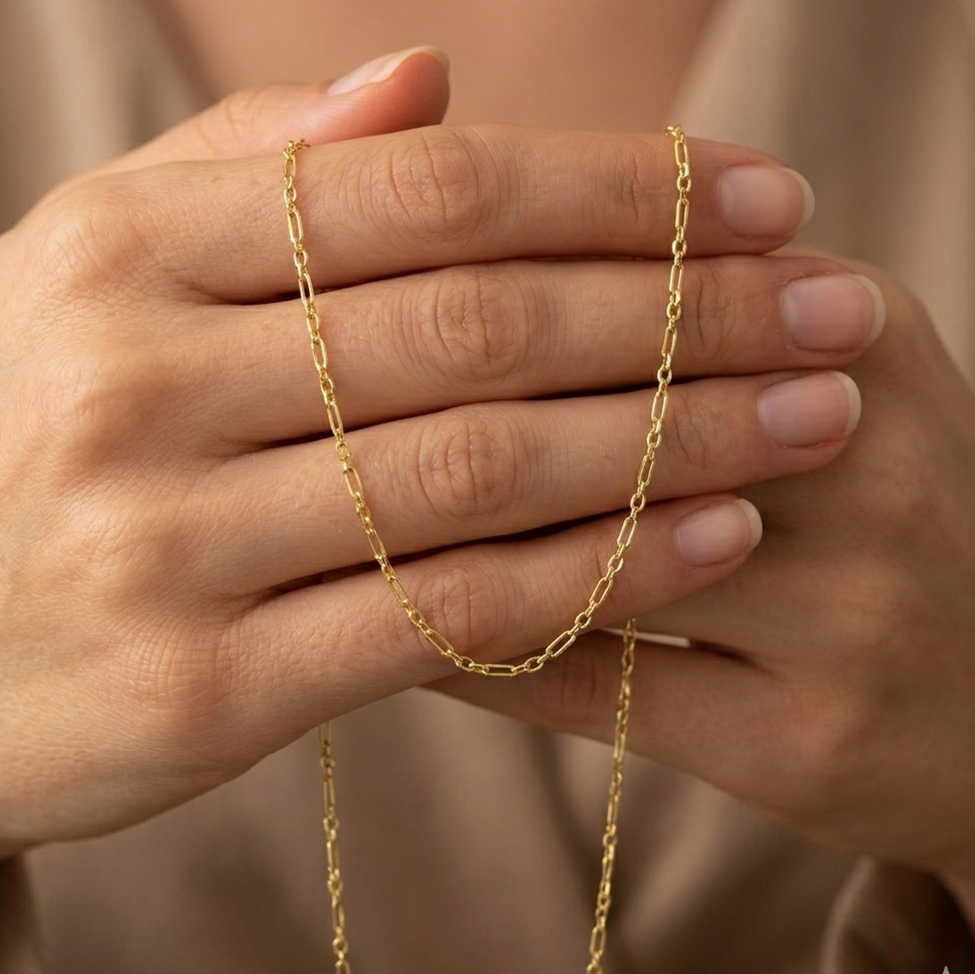 14K Solid Gold 3+1 Cable Link Chain Necklace - 2MM