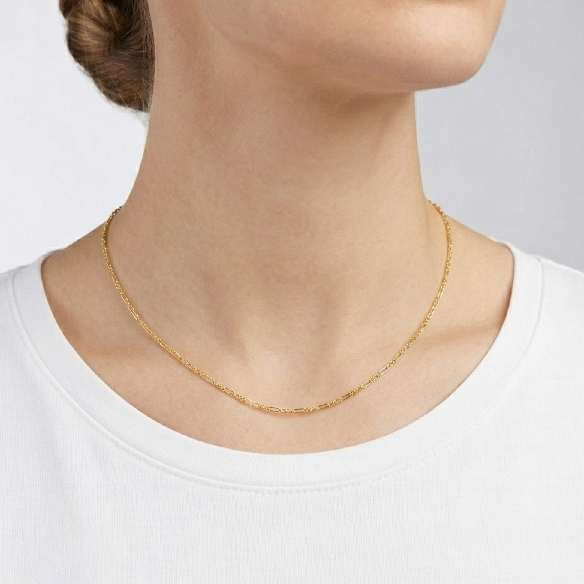 14K Solid Gold 3+1 Cable Link Chain Necklace - 2MM