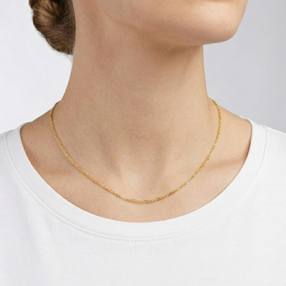 14K Solid Gold 3+1 Cable Link Chain Necklace - 2MM