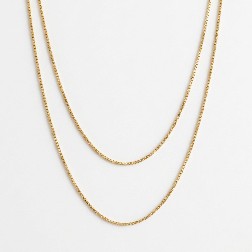 14K Solid Gold Box Chain Necklace