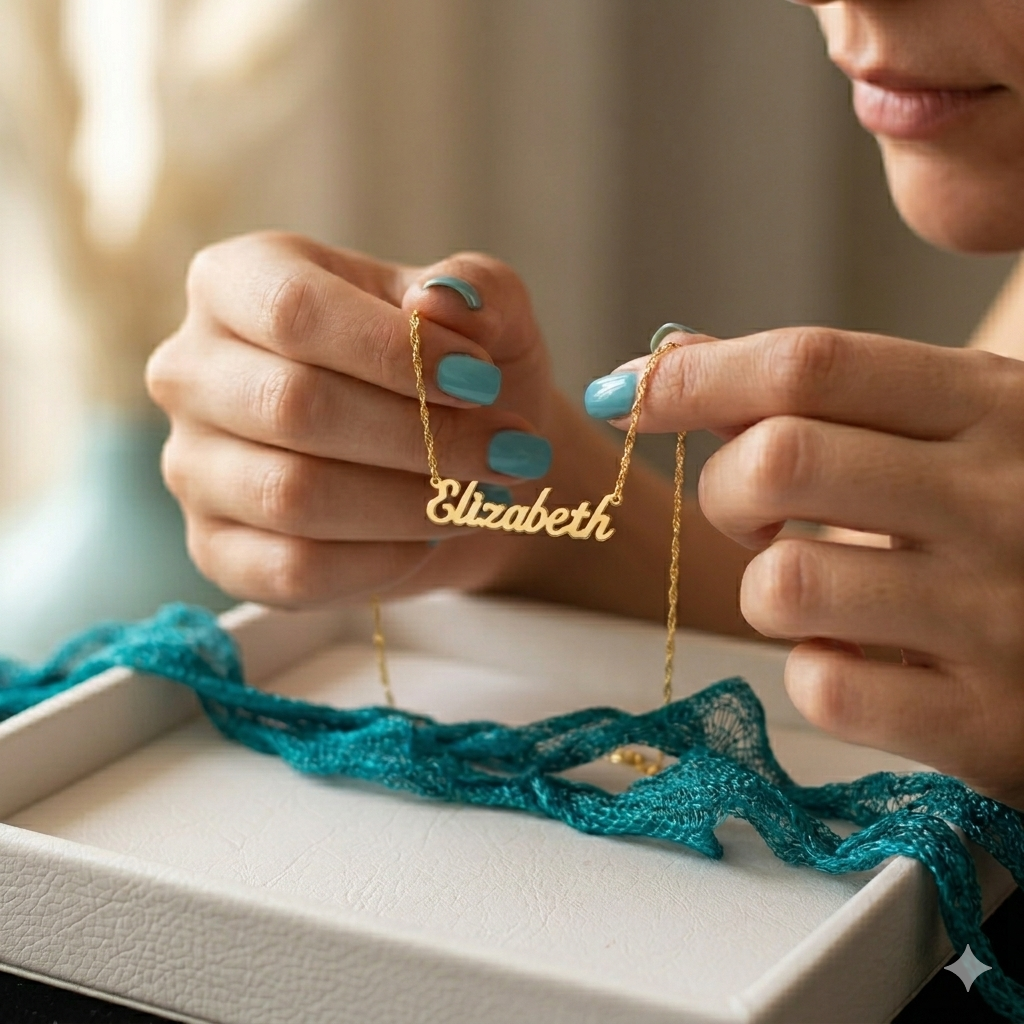 14K Solid Gold Handwriting Custom Name Necklace