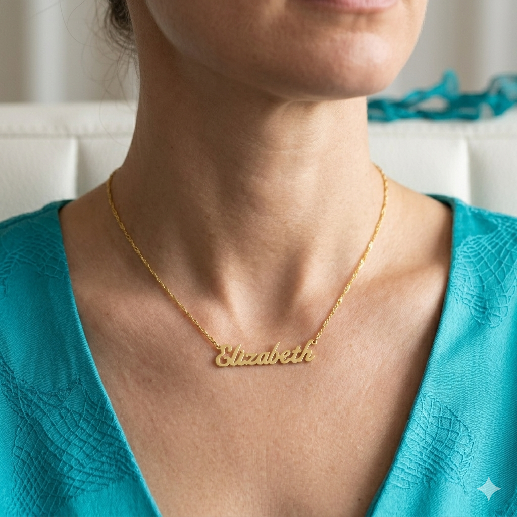 14K Solid Gold Handwriting Custom Name Necklace
