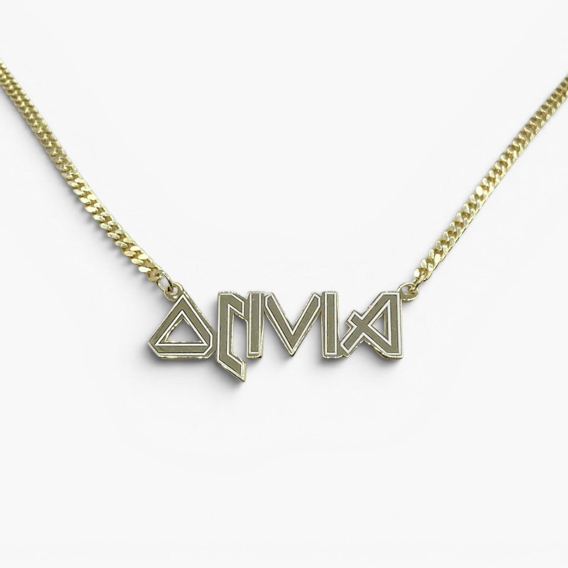 14K Solid Gold Metal Font Custom Name Necklace with Optional Laser Lines