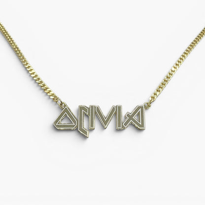 14K Solid Gold Metal Font Custom Name Necklace with Optional Laser Lines