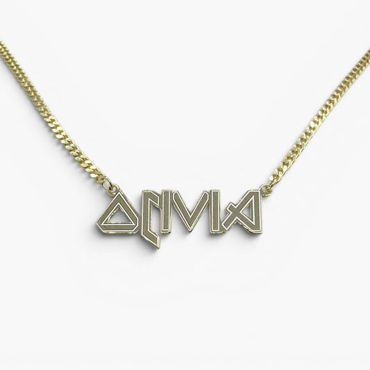 14K Solid Gold Metal Font Custom Name Necklace with Optional Laser Lines