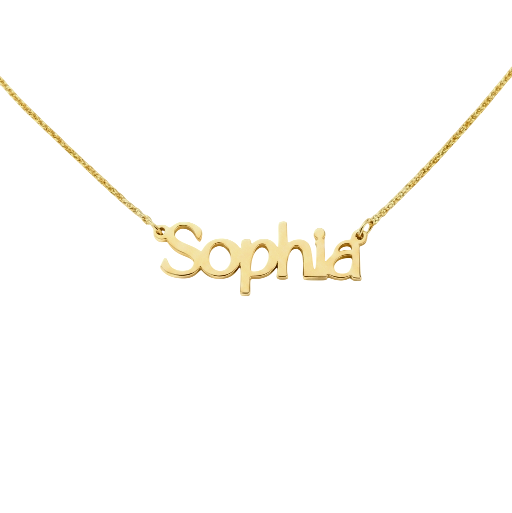 14K Solid Gold Modern Font Custom Name Necklace