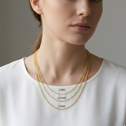 14K Solid Gold Rolo Chain Necklace