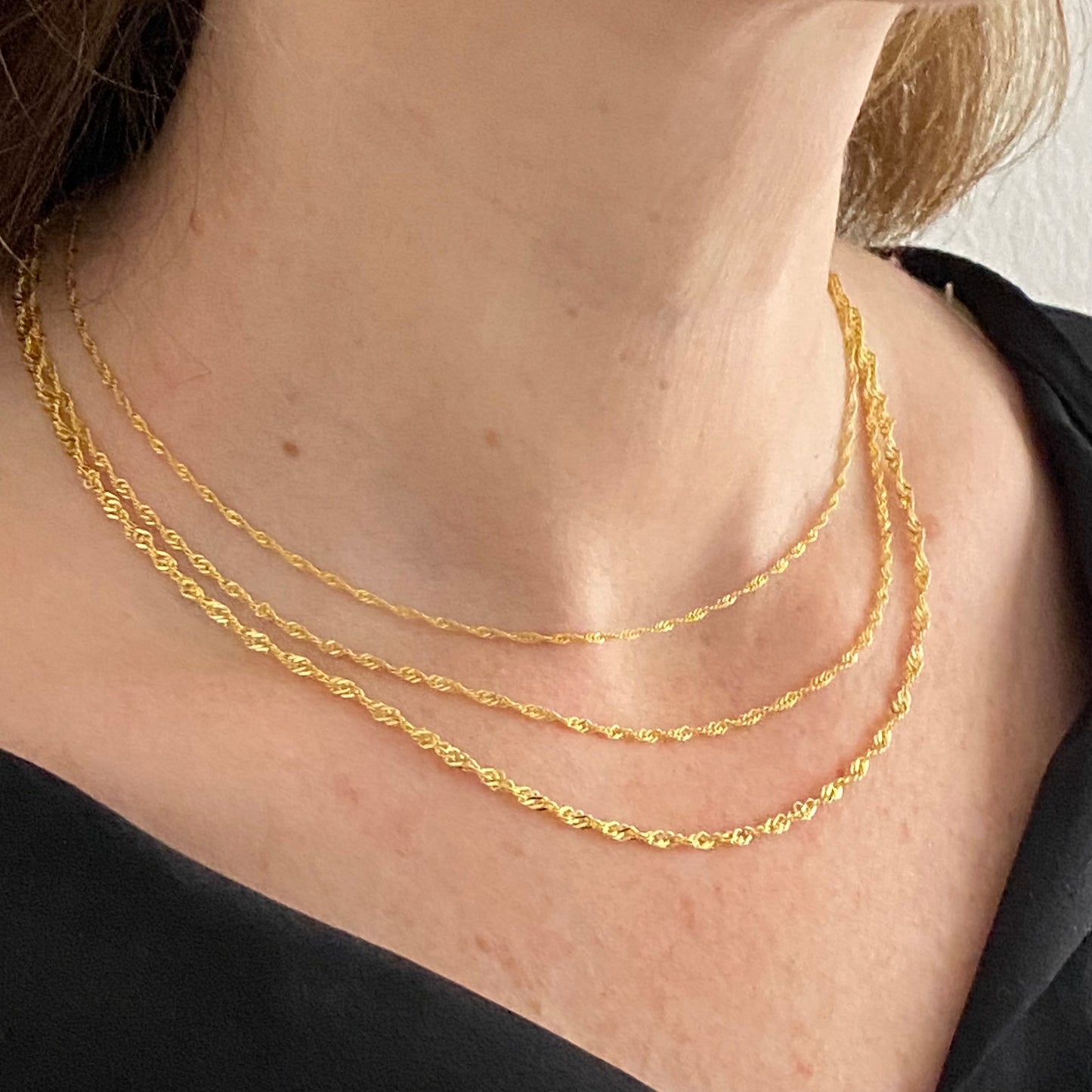 14K Solid Gold Singapore Chain Necklace