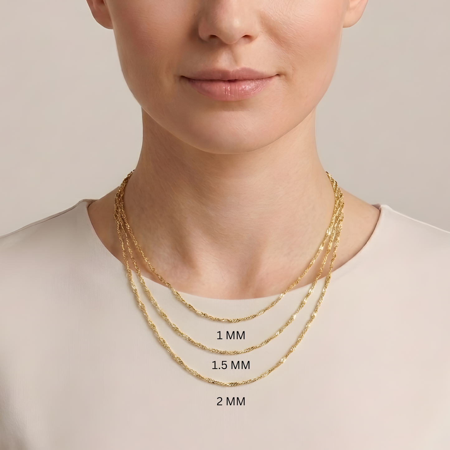 14K Solid Gold Singapore Chain Necklace