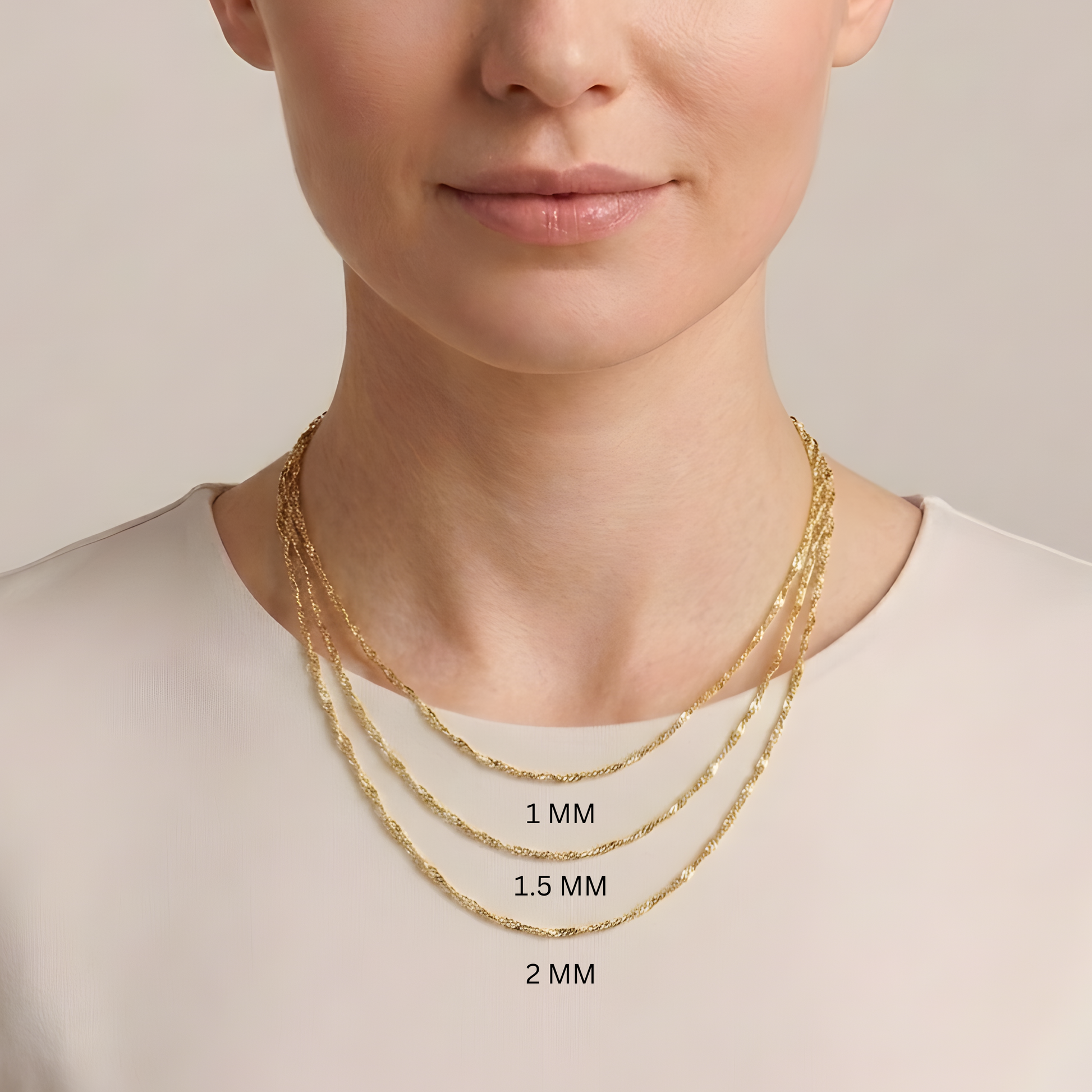 14K Solid Gold Singapore Chain Necklace