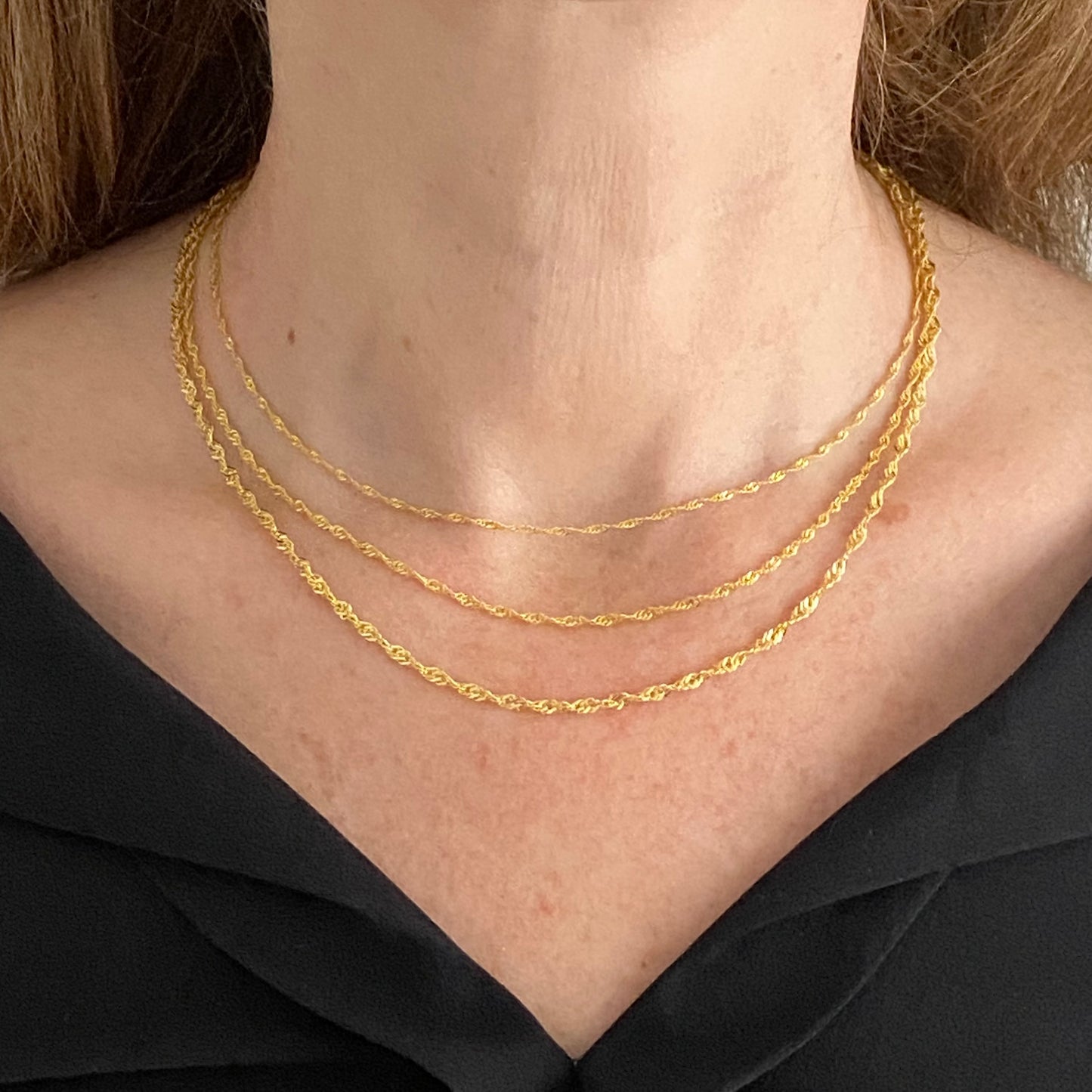 14K Solid Gold Singapore Chain Necklace