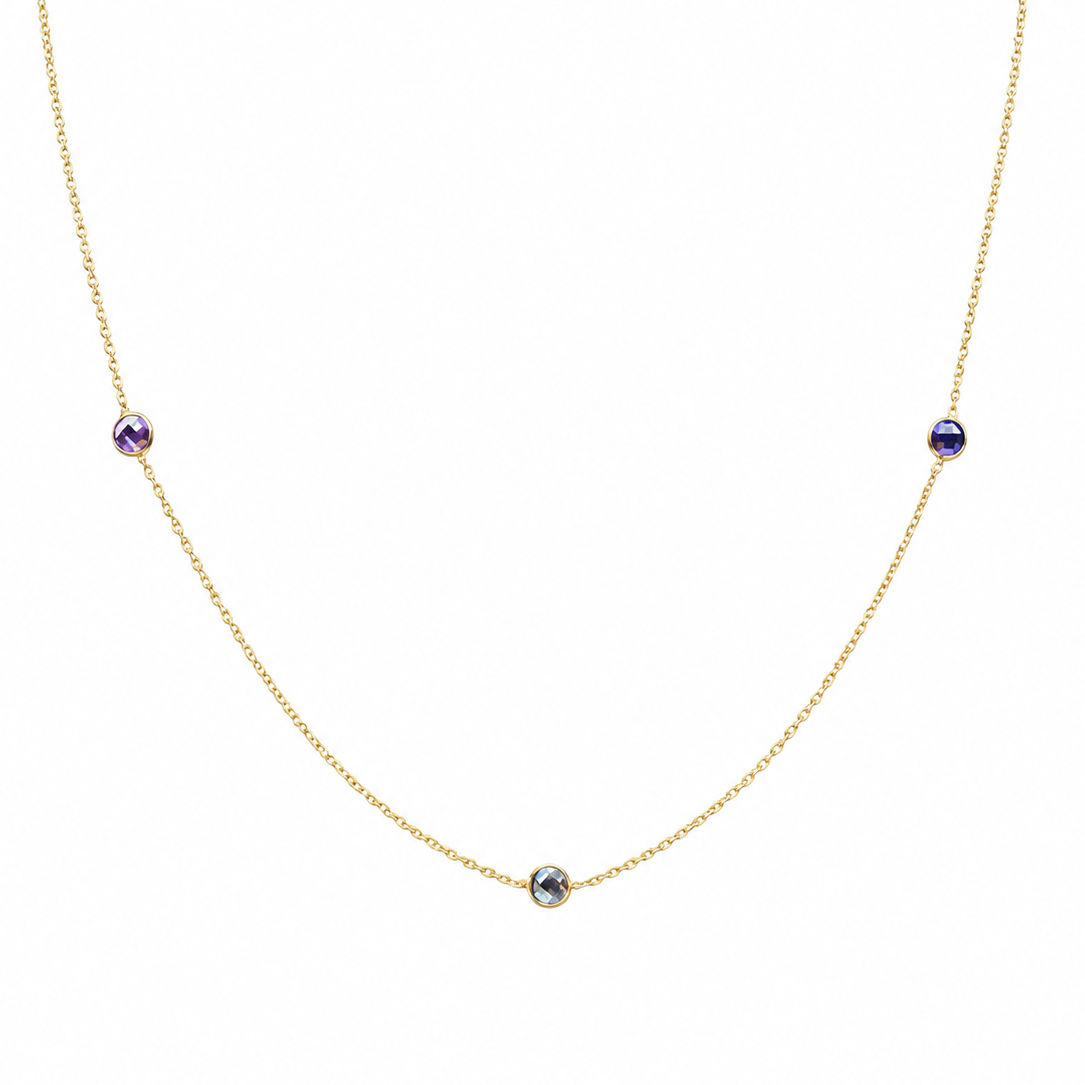14K Real Solid Gold Birthstone Necklace for Women