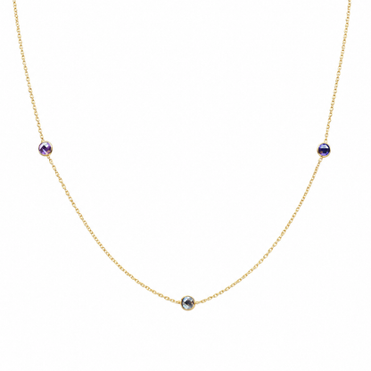 14K Real Solid Gold Birthstone Necklace for Women