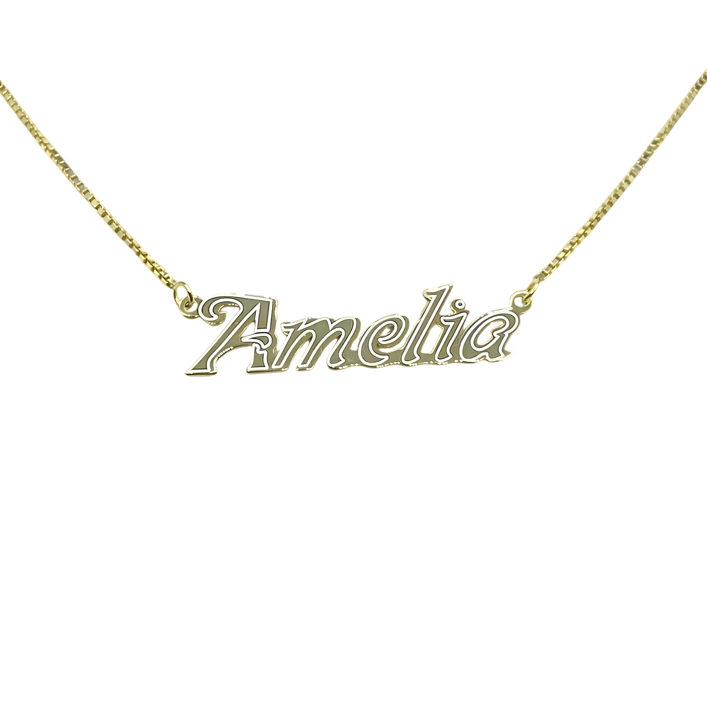 14K Solid Gold Bold Custom Name Necklace with Optional Laser Lines
