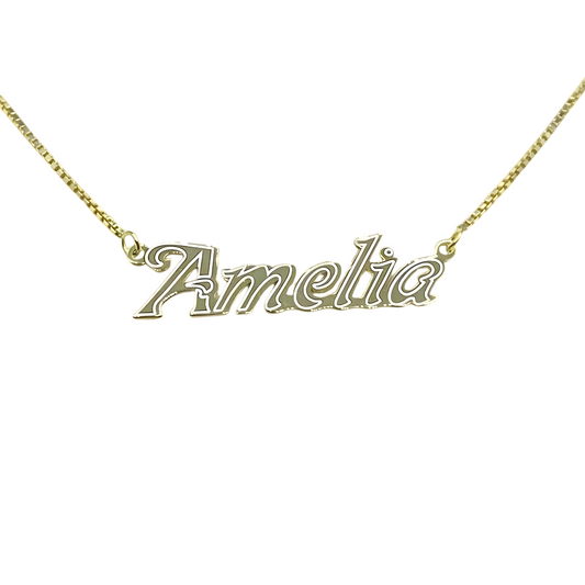 14K Solid Gold Bold Custom Name Necklace with Optional Laser Lines