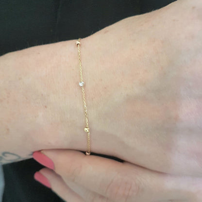 14K Real Solid Gold Chain Beaded Ball Bracelet for Women