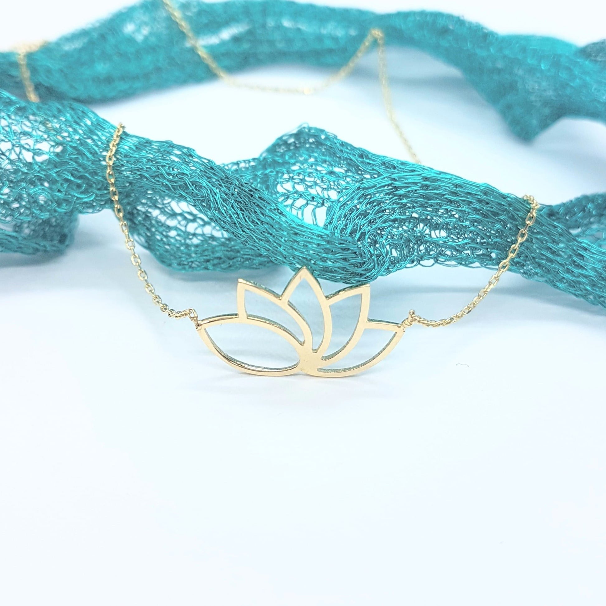 14k Real Solid Gold Lotus Necklace for Women | Lotus Flower Pendant with Evil Eye Birthday Gift