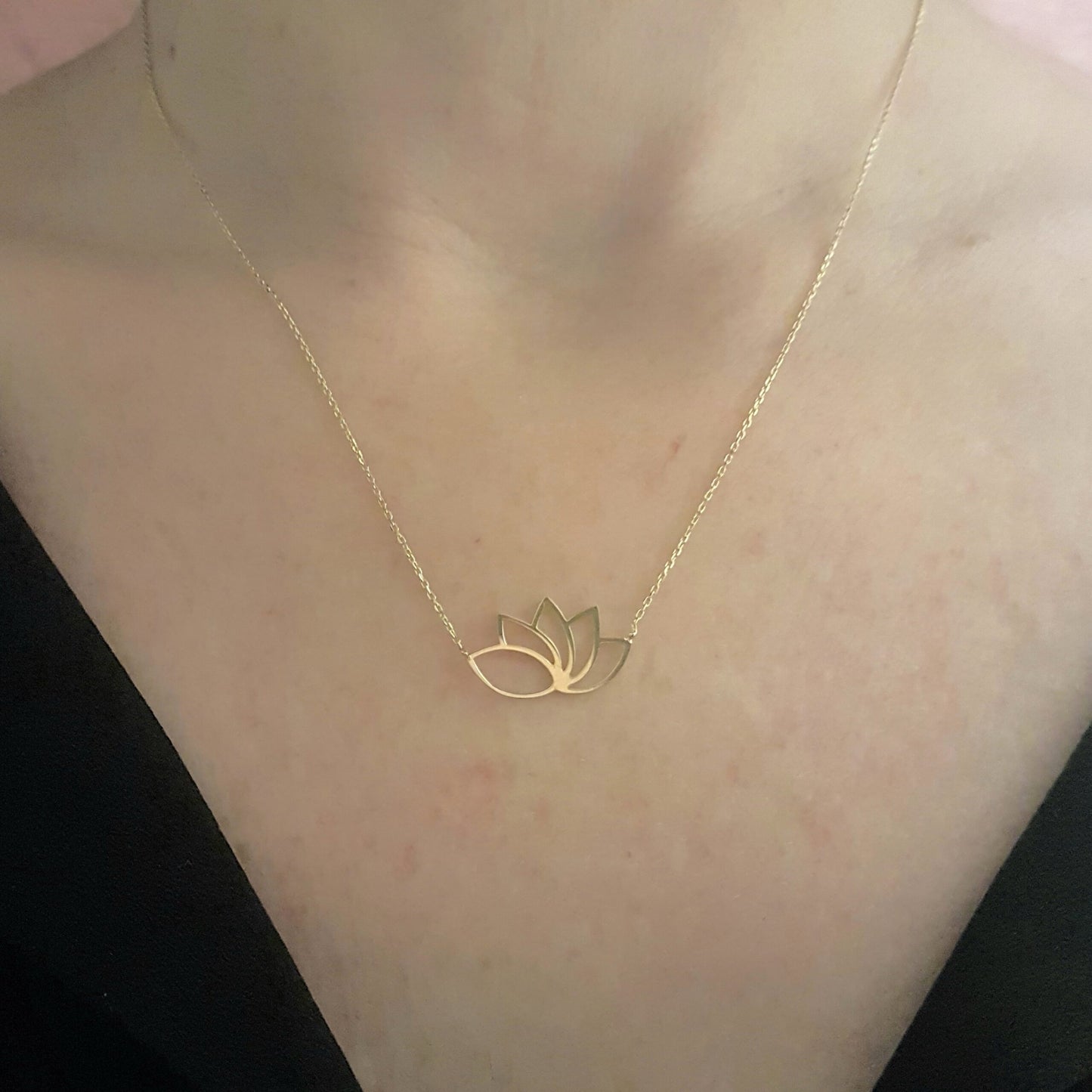 14k Real Solid Gold Lotus Necklace for Women | Lotus Flower Pendant with Evil Eye Birthday Gift
