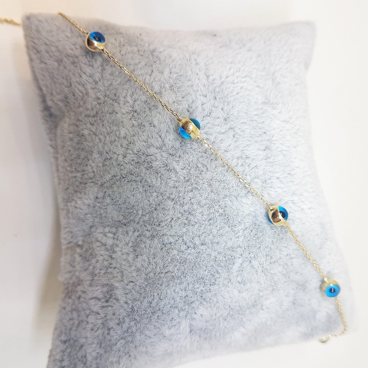 14K Real Solid Gold Two Sided Evil Eye Design Cute Tiny Dainty Delicate Elegant Trendy Bracelet best birthday gift for Women Jewelry yourself mom girls