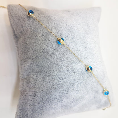 14K Real Solid Gold Two Sided Evil Eye Design Cute Tiny Dainty Delicate Elegant Trendy Bracelet best birthday gift for Women Jewelry yourself mom girls