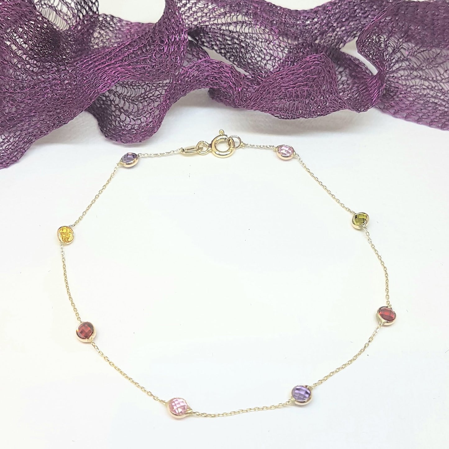 14K Real Solid Gold Decorated with Multicolor Zirconia Stones Design Tiny, Dainty,Delicate and Trendy Bracelet best gift for women,yourself, birthday