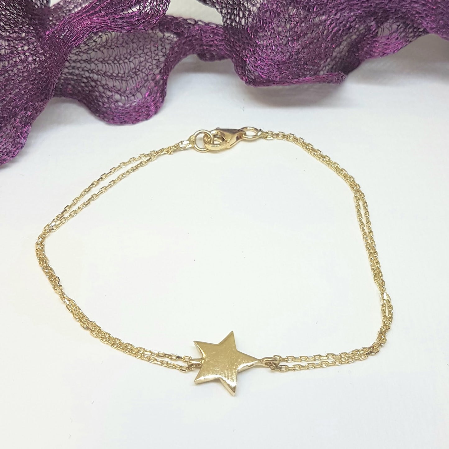 14K Real Solid Gold Star Design Bracelet Charm Cute Dainty Delicate Trendy Tiny Best Birthday Gift for Women Jewelry Mother