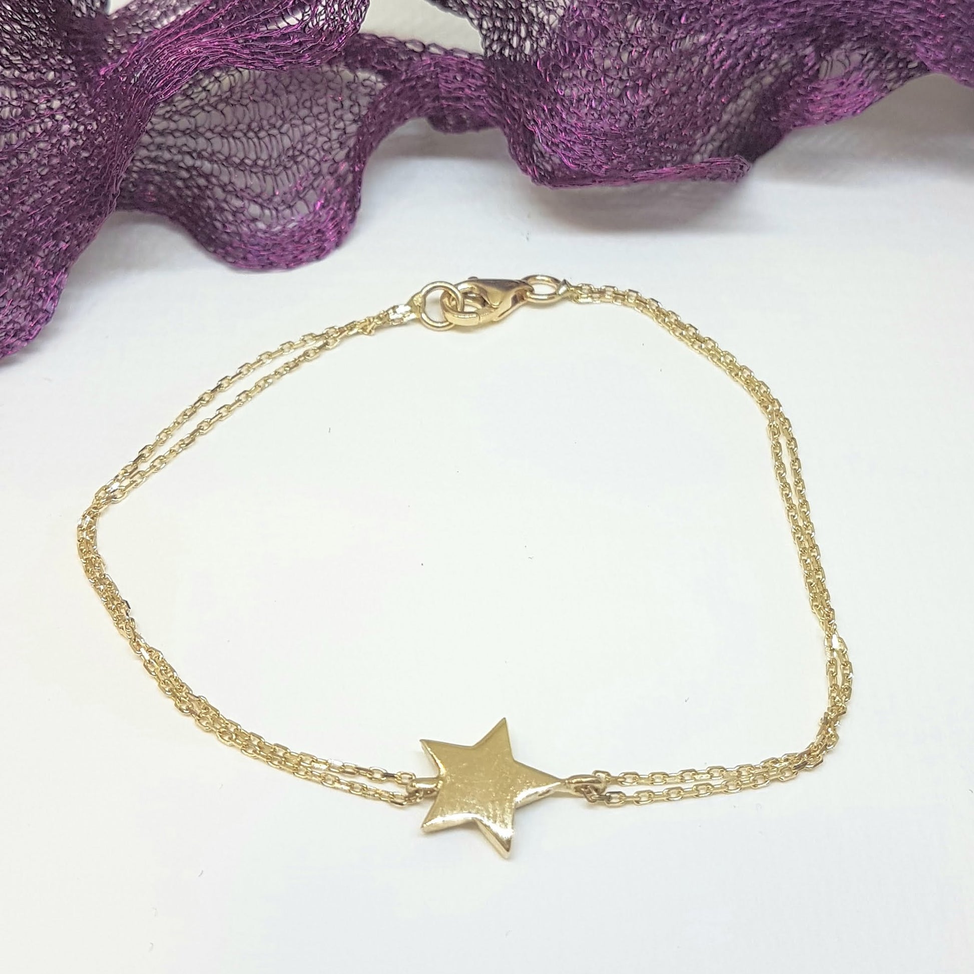 14K Real Solid Gold Star Design Bracelet Charm Cute Dainty Delicate Trendy Tiny Best Birthday Gift for Women Jewelry Mother