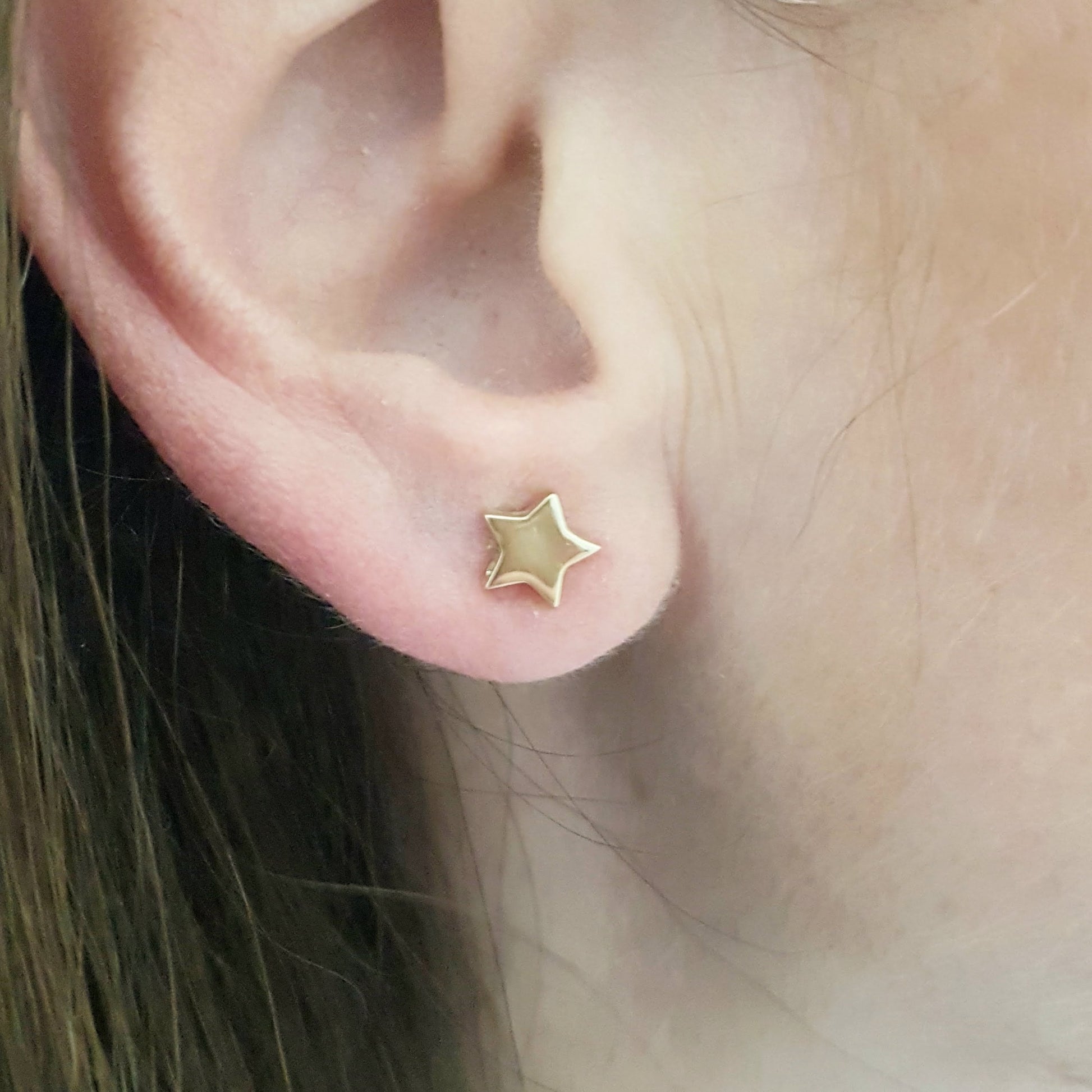 14K Real Solid Gold Star Stud Earrings for Women