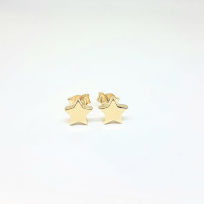 14K Real Solid Gold Star Stud Earrings for Women