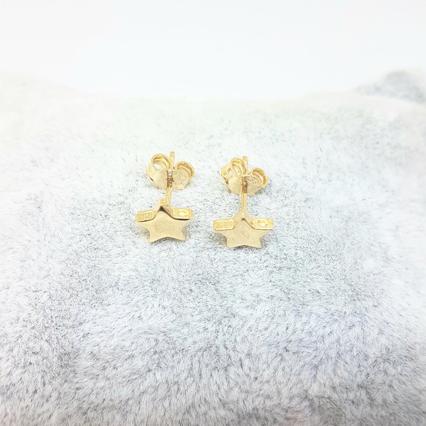 14K Real Solid Gold Star Stud Earrings for Women