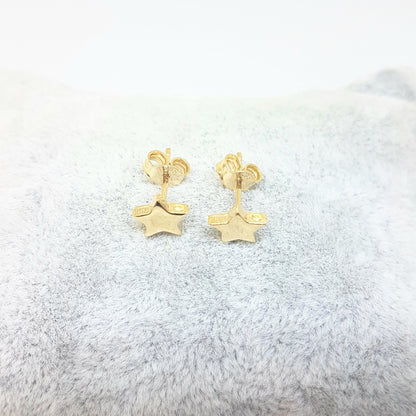 14K Real Solid Gold Star Stud Earrings for Women