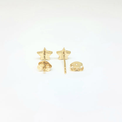 14K Real Solid Gold Star Stud Earrings for Women