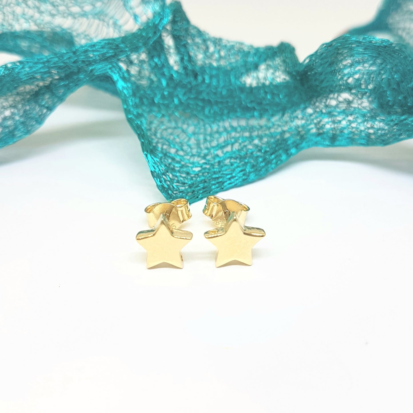 14K Real Solid Gold Star Stud Earrings for Women