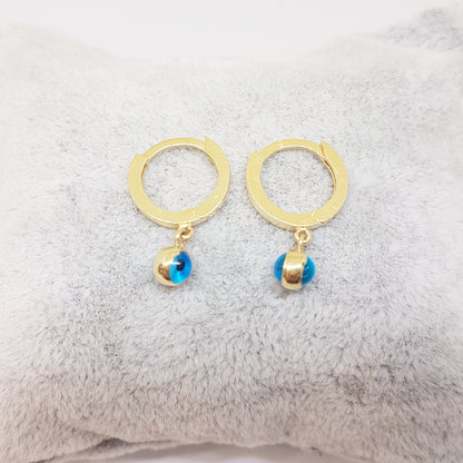 14K Gold Two Sided Evil Eye Drop Dangle Earrings for Women