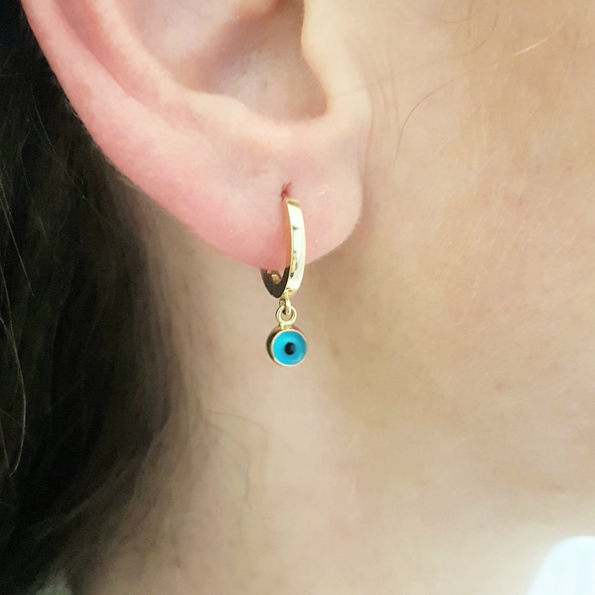 14K Gold Two Sided Evil Eye Drop Dangle Earrings for Women