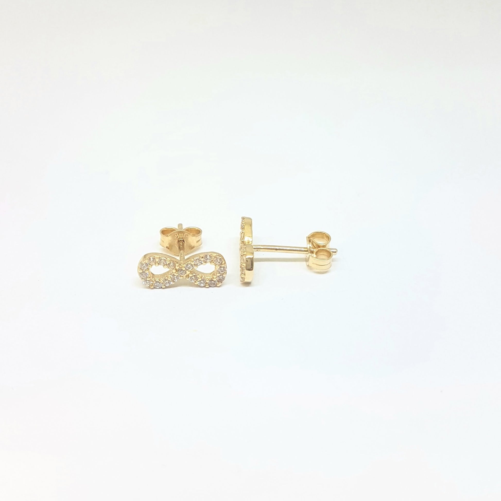 14K Real Solid Gold Infinity Stud Earrings for Women Decorated with Zirconia Stones
