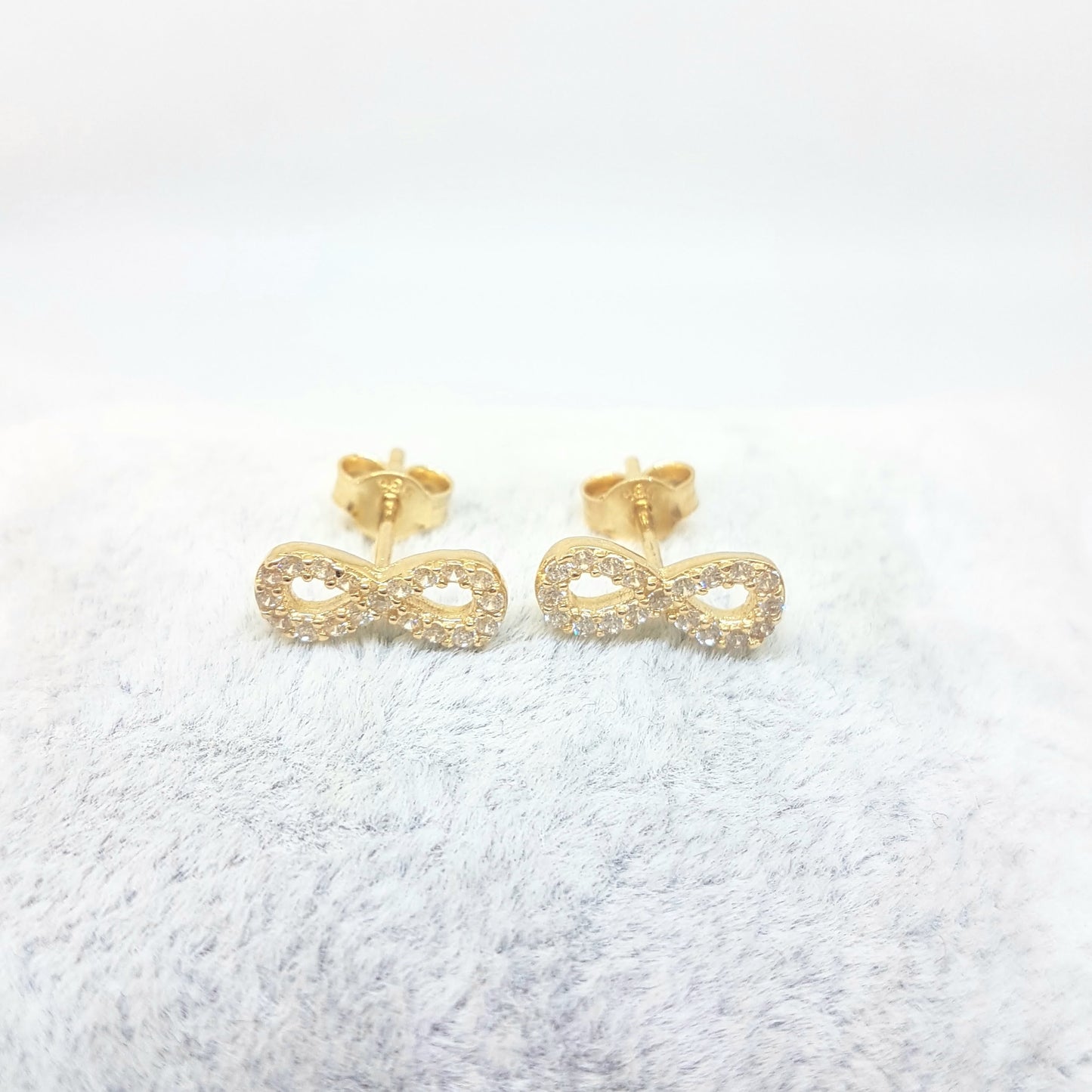 14K Real Solid Gold Infinity Stud Earrings for Women Decorated with Zirconia Stones