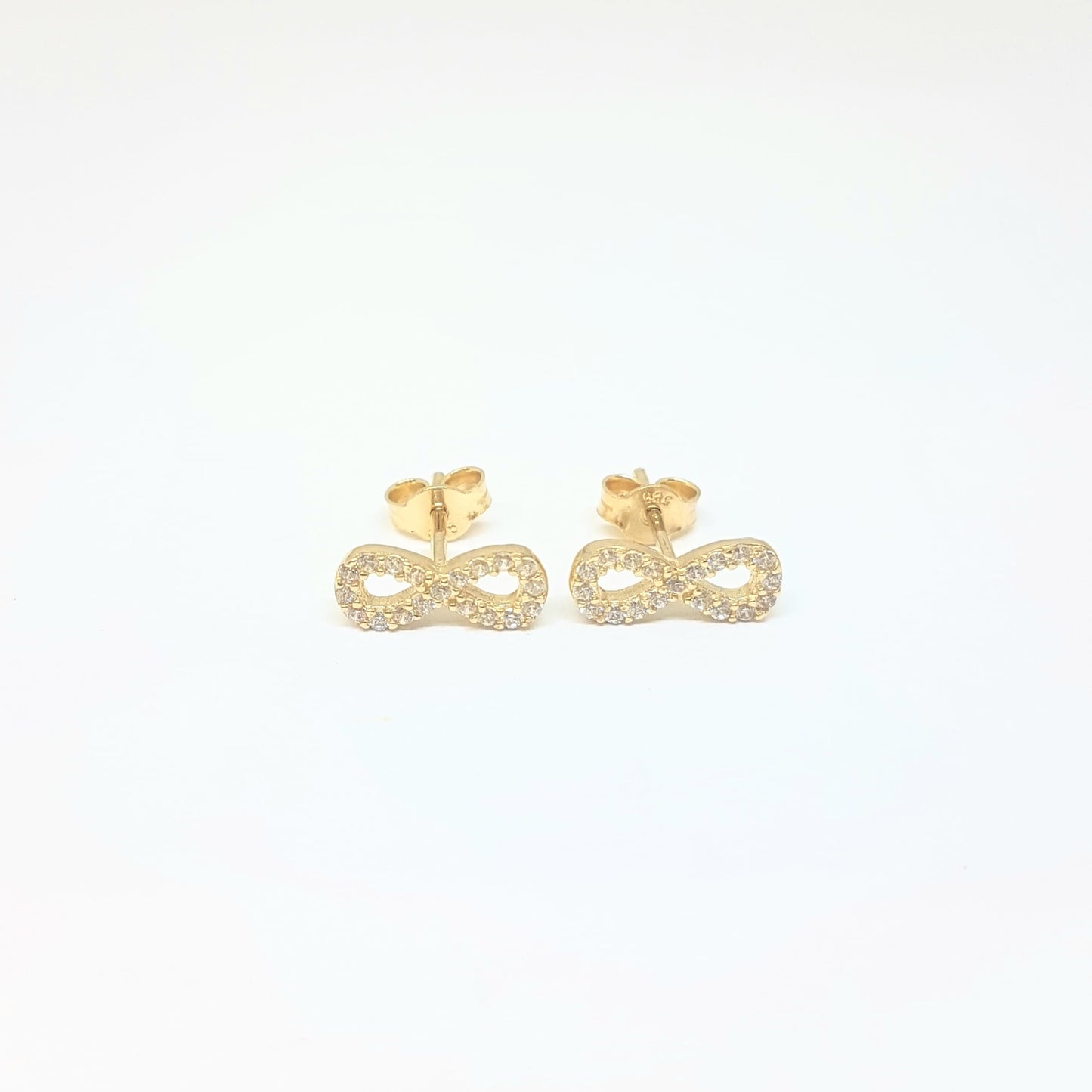 14K Real Solid Gold Infinity Stud Earrings for Women Decorated with Zirconia Stones