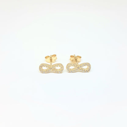14K Real Solid Gold Infinity Stud Earrings for Women Decorated with Zirconia Stones