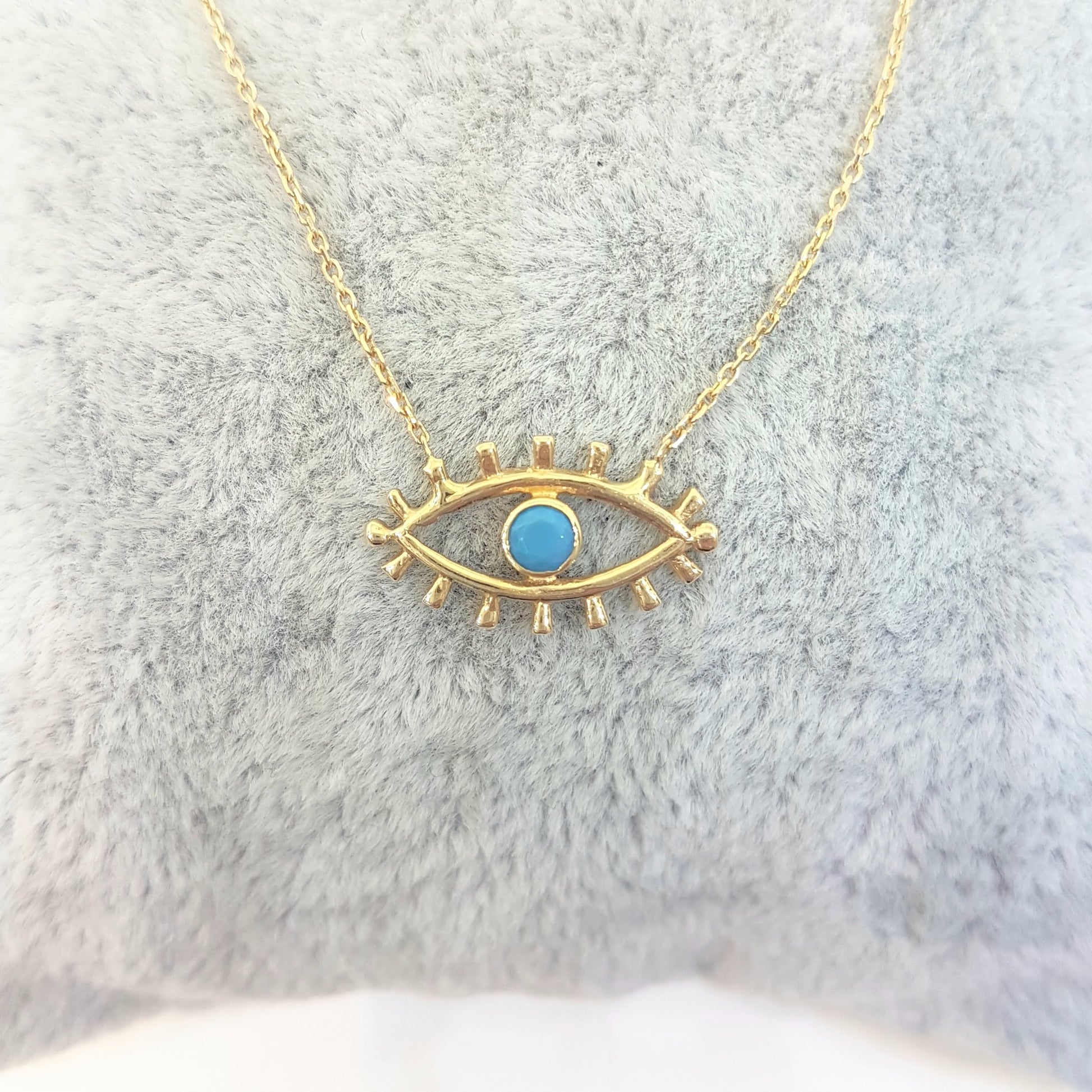 14K Real Solid Yellow Gold Turquoise Evil Eye Pendant Necklace Charm Elegant Dainty Birthday Valentine Christmas Gifts For Women Handmade Jewelry